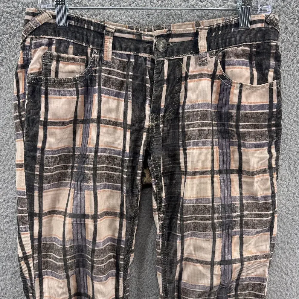 Free‎ People Jeans Women 26 Gray Corduroy Straight Plaid Mini Cords Cotton Retro